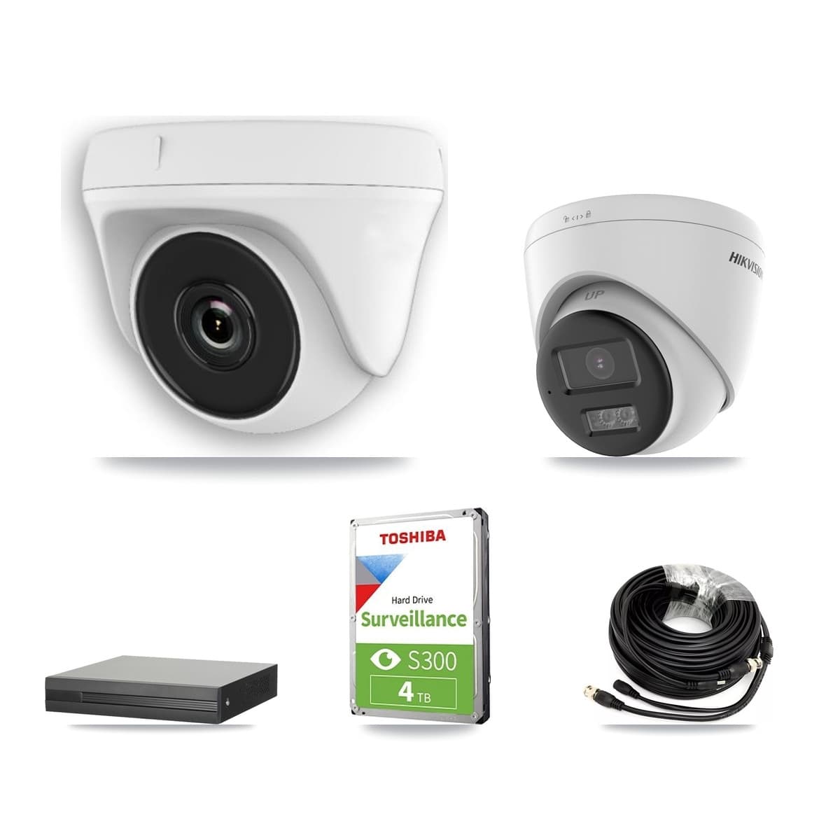 Hikvision 8-Channel 2MP – 5MP CCTV Kit — 1 DS-2CE78K0T-LTS 5MP Turret + 4 White HDT-2MP-N20W-2.8MM 2MP Dome Cameras + 4TB Recording (XVR-3108HS-5MP-LITE Recorder)