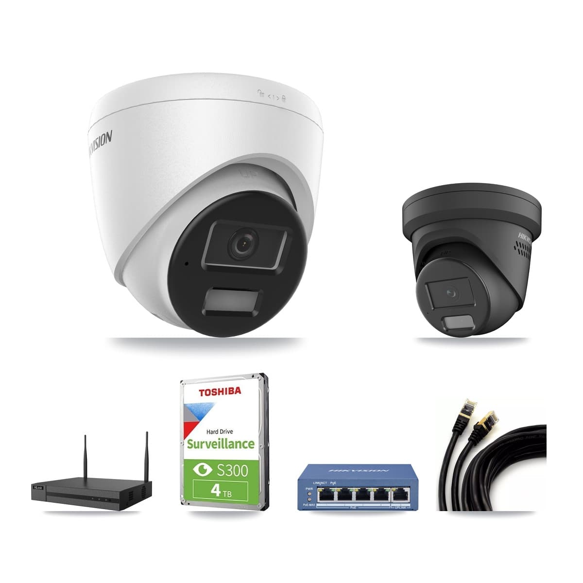 Hikvision & HiLook 4-Channel 4MP CCTV Kit — 1 DS-2CD1343G2 + 1 DS-2CD2347G2 Turret Cameras + 4TB Recording - Image 1