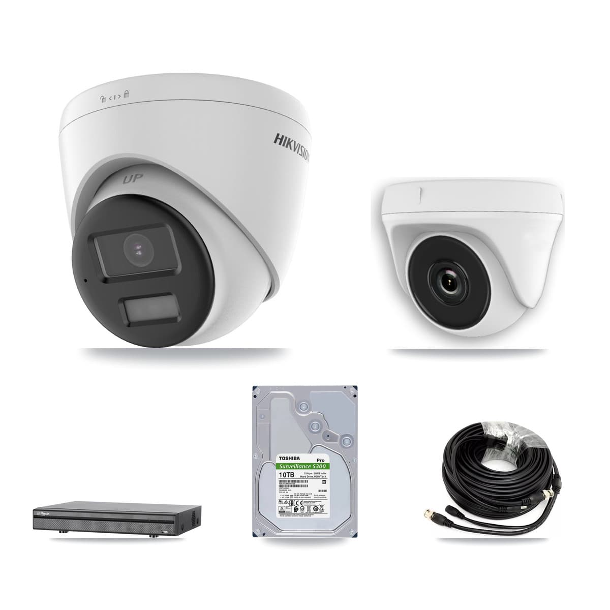 Hikvision & Dahua 8-Channel 2MP – 4K CCTV Kit — 3 DS-2CE78U0T 4K Turret + 3 White HDT-2MP-N20W 2MP Dome Cameras + 10TB Recording (DH-XVR5108H Recorder) - Image 1