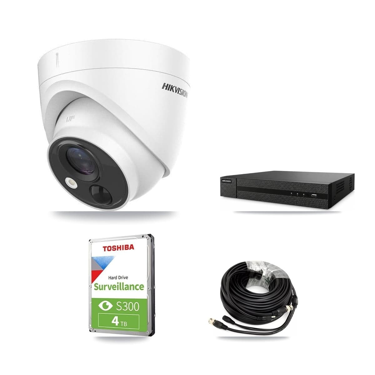 Hikvision 8-Channel 5MP CCTV Kit — 4 DS-2CE71H0T Turret Cameras + 4TB Recording (DVR-8CH Recorder) - Image 1