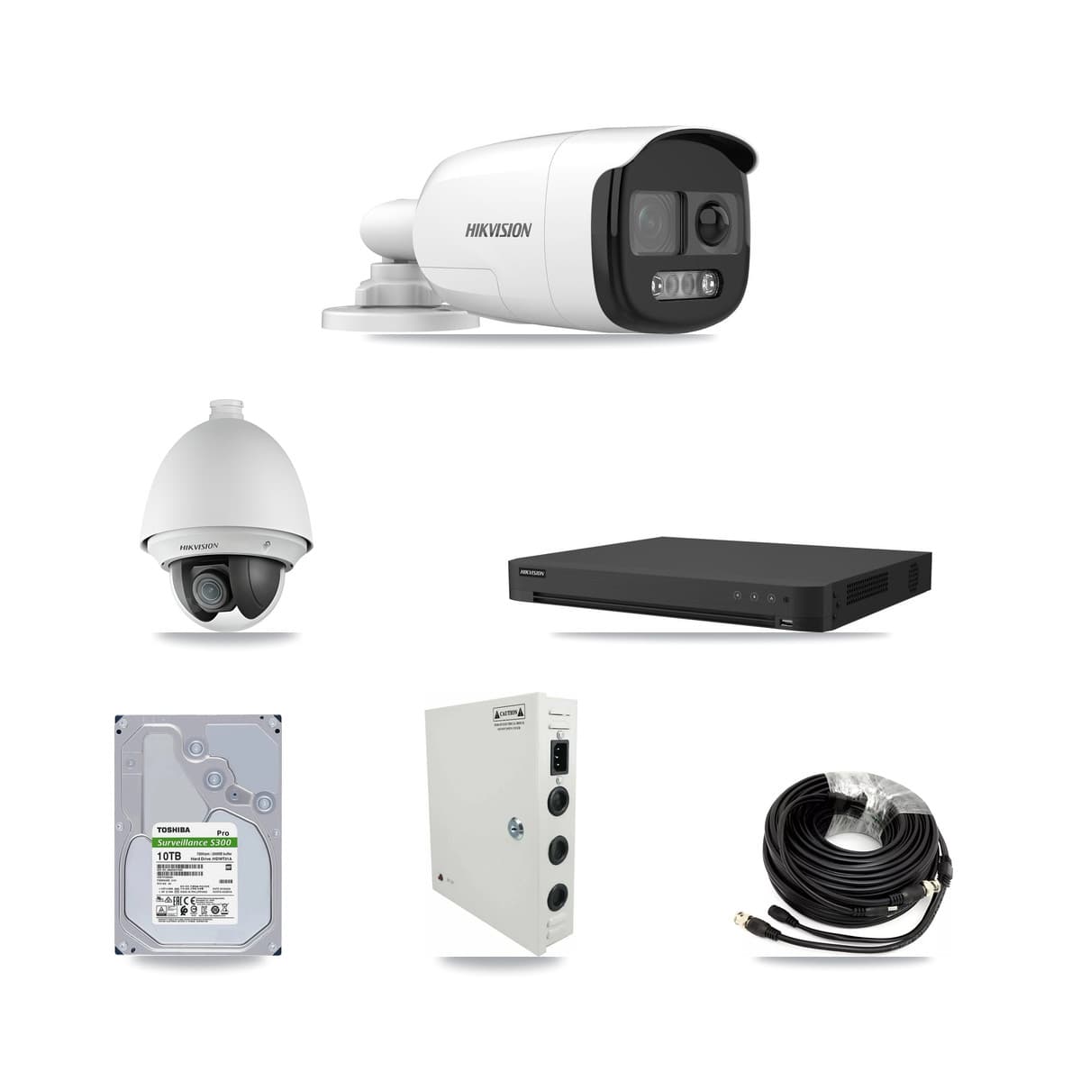 Hikvision 16-Channel 2MP – 5MP CCTV Kit — 3 DS-2AE4225T 2MP PTZ + 6 DS-2CE12KF3T 5MP Bullet Cameras + 10TB Recording (IDS-7216HUHI Recorder) - Image 1