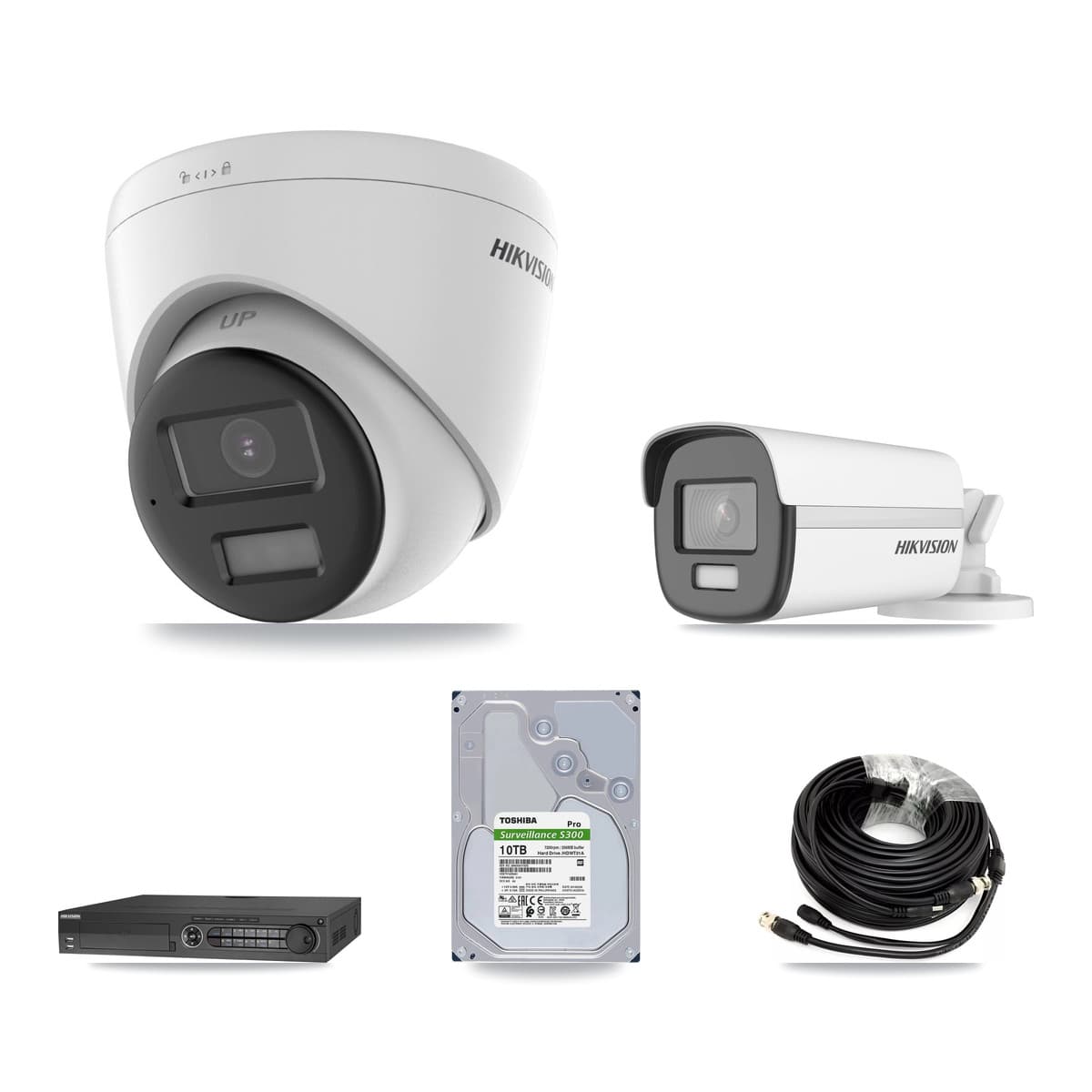 Hikvision 32-Channel 4K CCTV Kit — 1 DS-2CE12UF3T Bullet + 7 DS-2CE78U0T Turret Cameras + 2× 10TB Recording