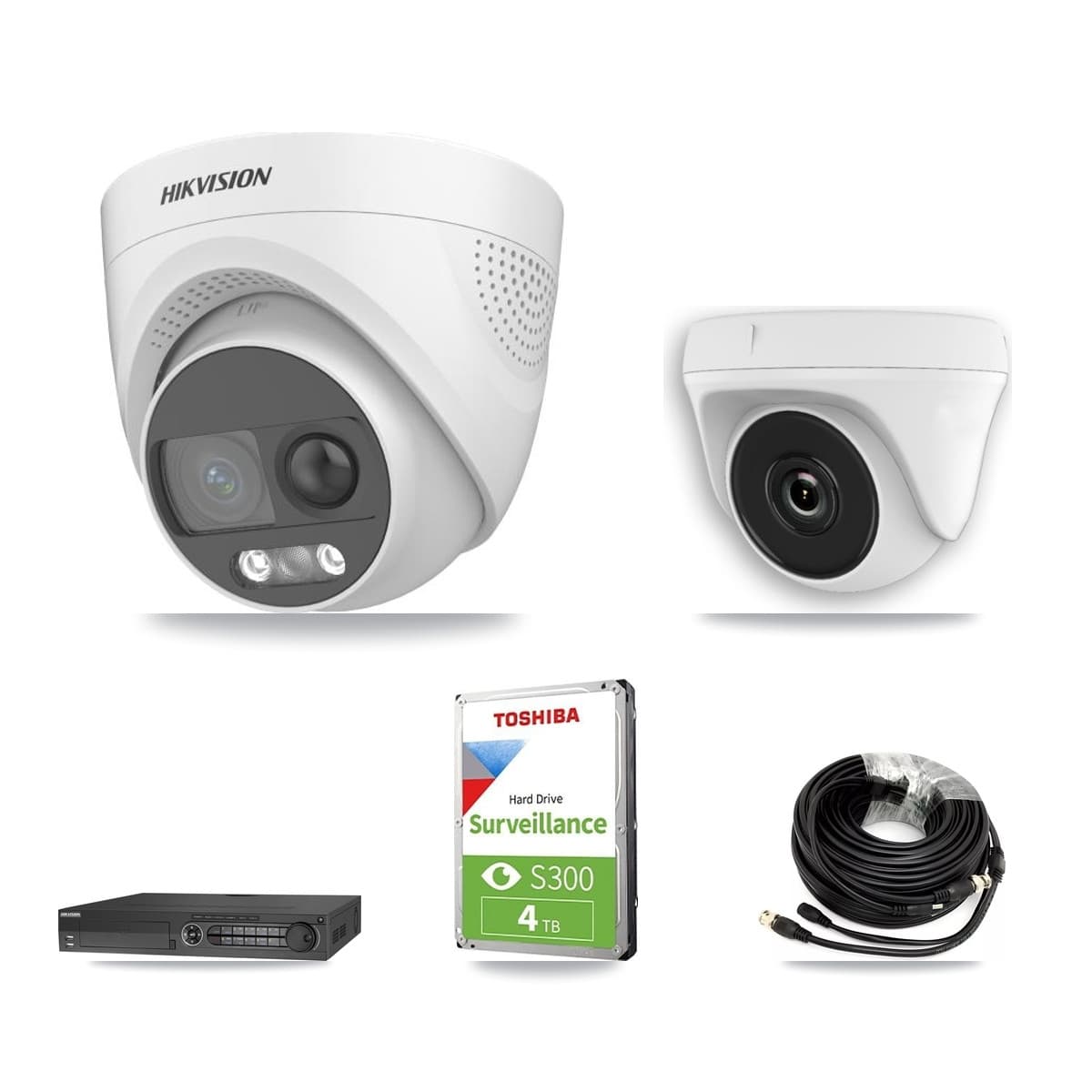 Hikvision 32-Channel 2MP – 5MP CCTV Kit — 2 DS-2CE72KF3T 5MP Turret + 1 White HDT-2MP-N20W 2MP Dome Cameras + 4TB Recording (DS-7332HQHI Recorder) - Image 1