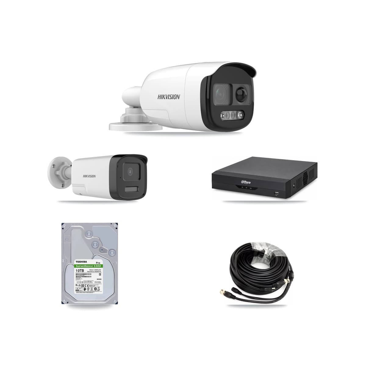 Hikvision & Dahua 4-Channel 5MP CCTV Kit — 2 DS-2CE12KF3T + 2 DS-2CE17K0T Bullet Cameras + 10TB Recording