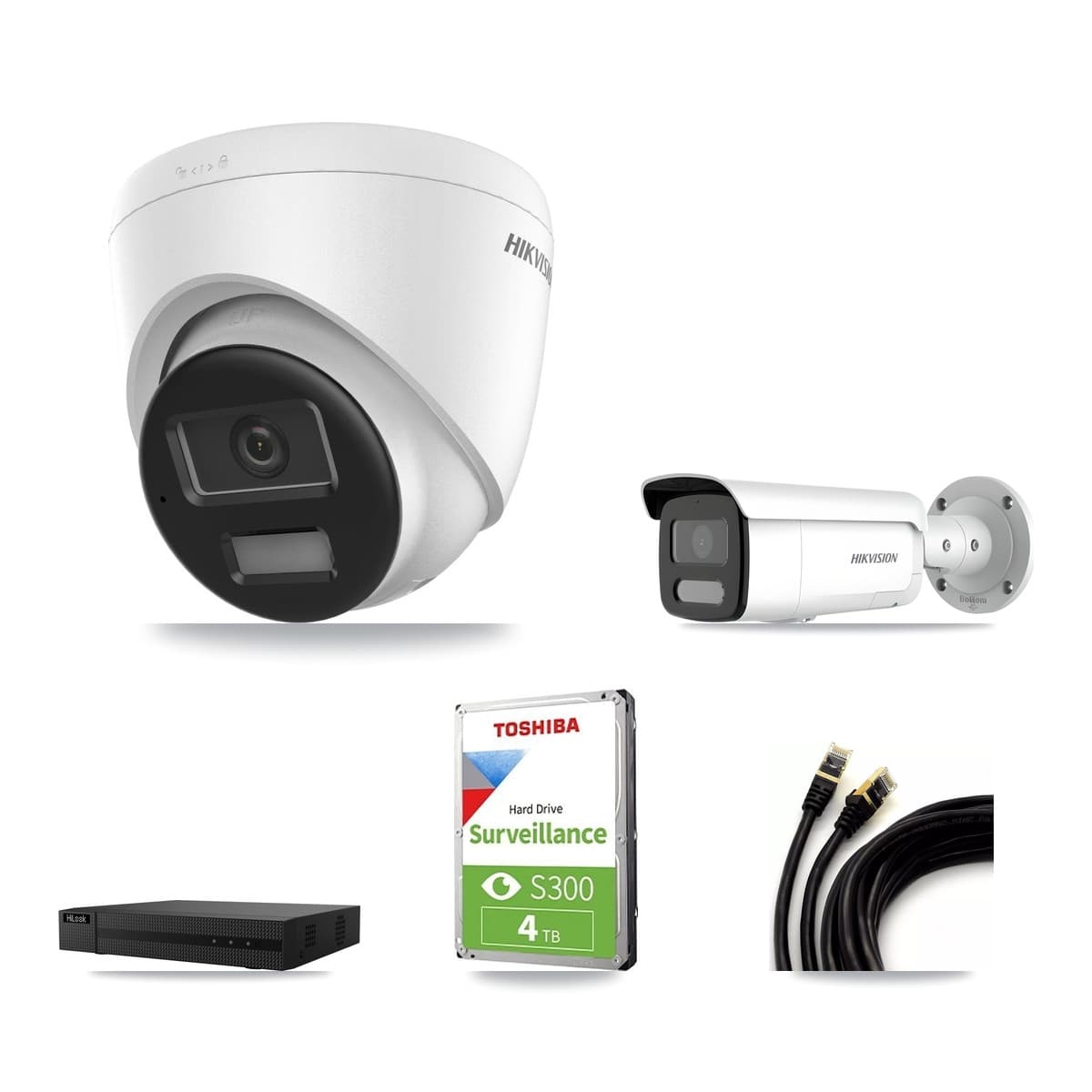 Hikvision & HiLook 8-Channel 4MP – 4K CCTV Kit — 1 DS-2CD1383G2-LIUF/SL 4K Turret + 1 DS-2CD2T47G2H-LISU/SL 4MP Bullet Cameras + 4TB Recording (NVR-108MH-D/8P Recorder) - Image 1