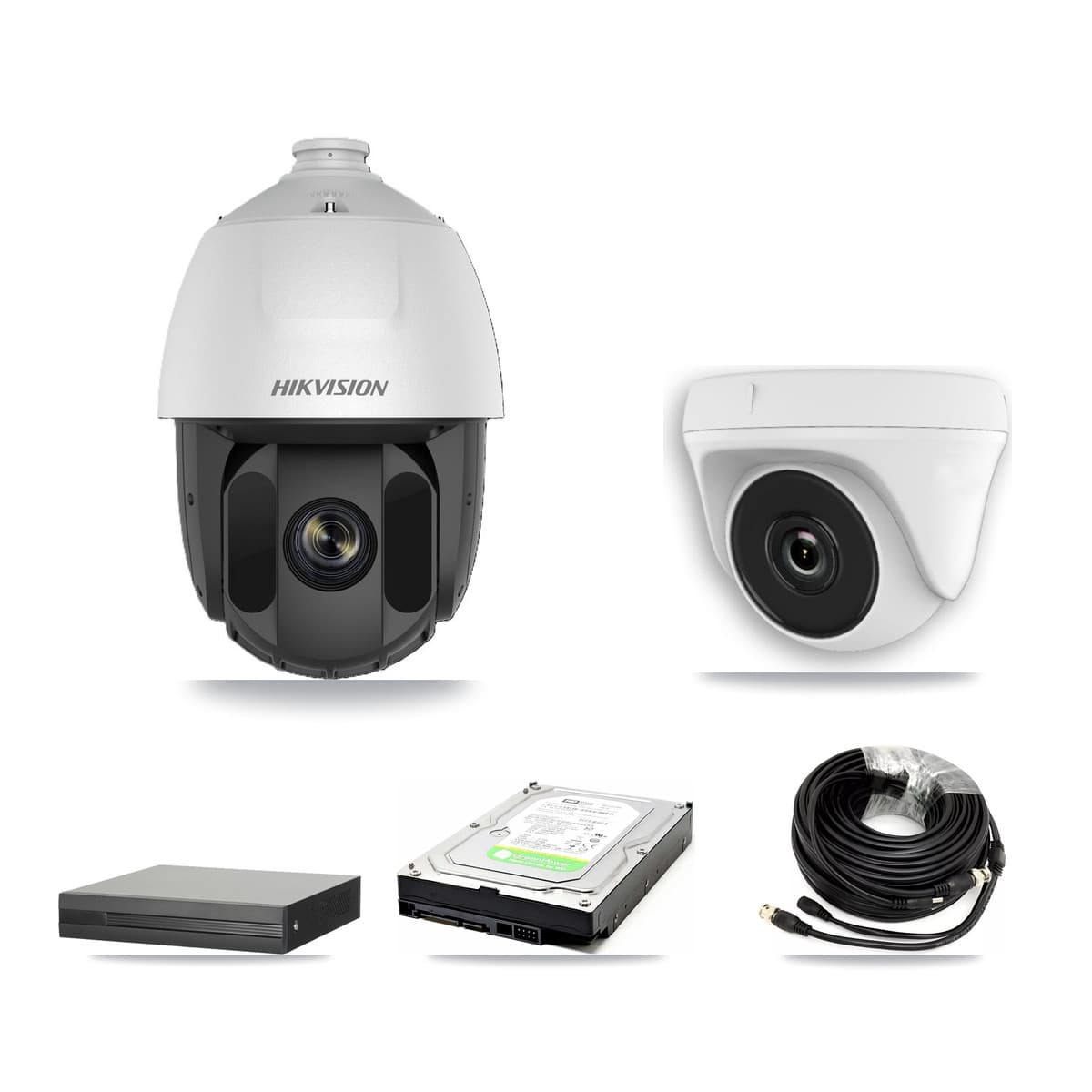 Hikvision 16-Channel 2MP CCTV Kit — 1 DS-2AE5225TI PTZ + 1 White HDT-2MP-N20W Dome Cameras + 1TB Recording (XVR-3116HS Recorder) - Image 1