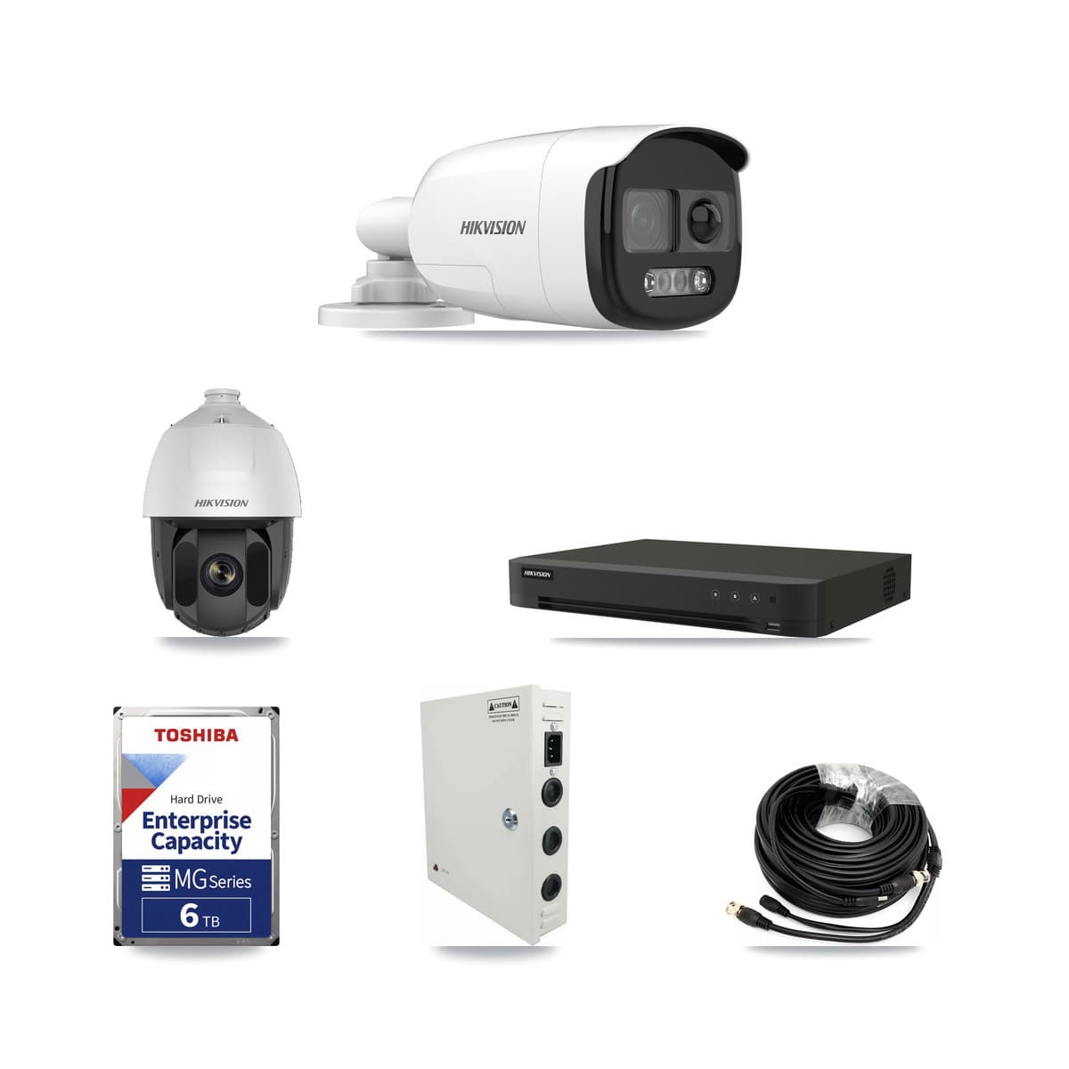 Hikvision 16-Channel 2MP – 5MP CCTV Kit — 1 DS-2AE5225TI 2MP PTZ + 4 DS-2CE12KF3T 5MP Bullet Cameras + 6TB Recording (IDS-7216HQHI Recorder) - Image 1