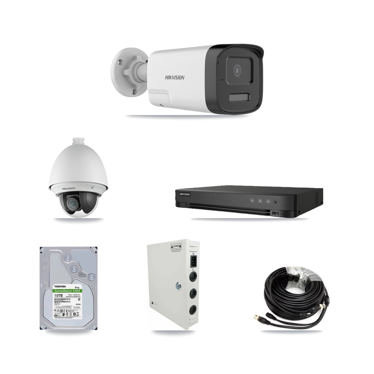 Hikvision 8-Channel 2MP – 5MP CCTV Kit — 2 DS-2AE4225T 2MP PTZ + 6 DS-2CE17K0T 5MP Bullet Cameras + 10TB Recording (IDS-7208HQHI Recorder)