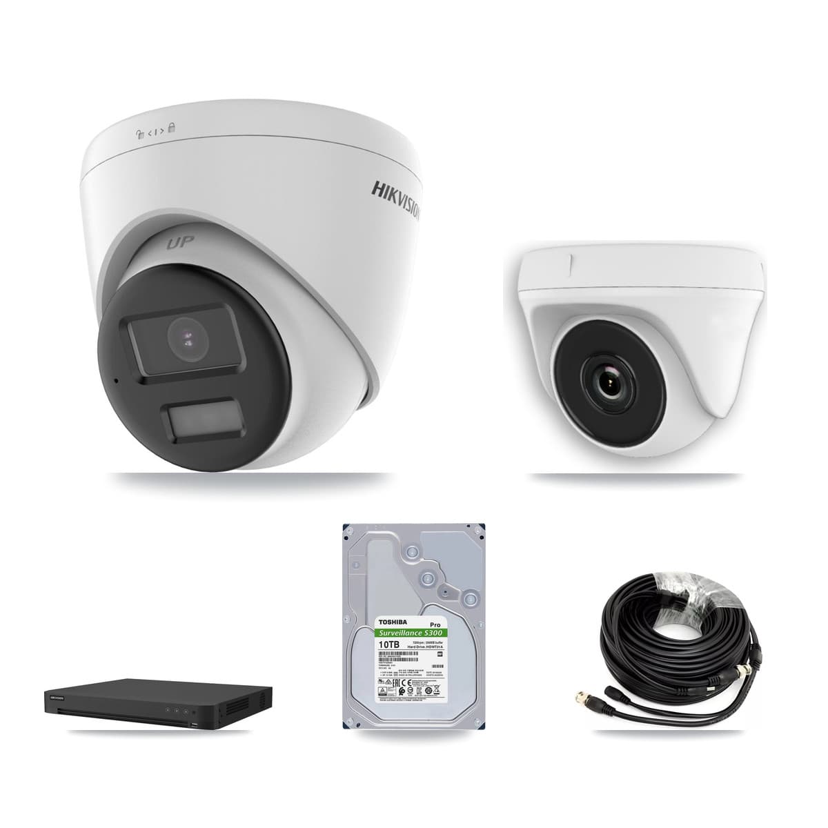 Hikvision 16-Channel 2MP – 4K CCTV Kit — 3 DS-2CE78U0T 4K Turret + 3 White HDT-2MP-N20W 2MP Dome Cameras + 10TB Recording - Image 1