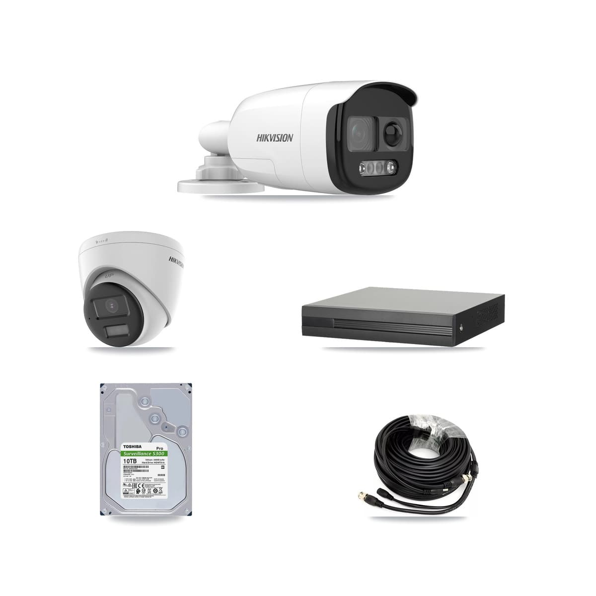 Hikvision 8-Channel 5MP CCTV Kit — 7 DS-2CE12KF3T-PIRXO Bullet + 1 DS-2CE78K0T-LPTS Turret Cameras + 10TB Recording (XVR-3108HS-5MP-LITE Recorder) - Image 1