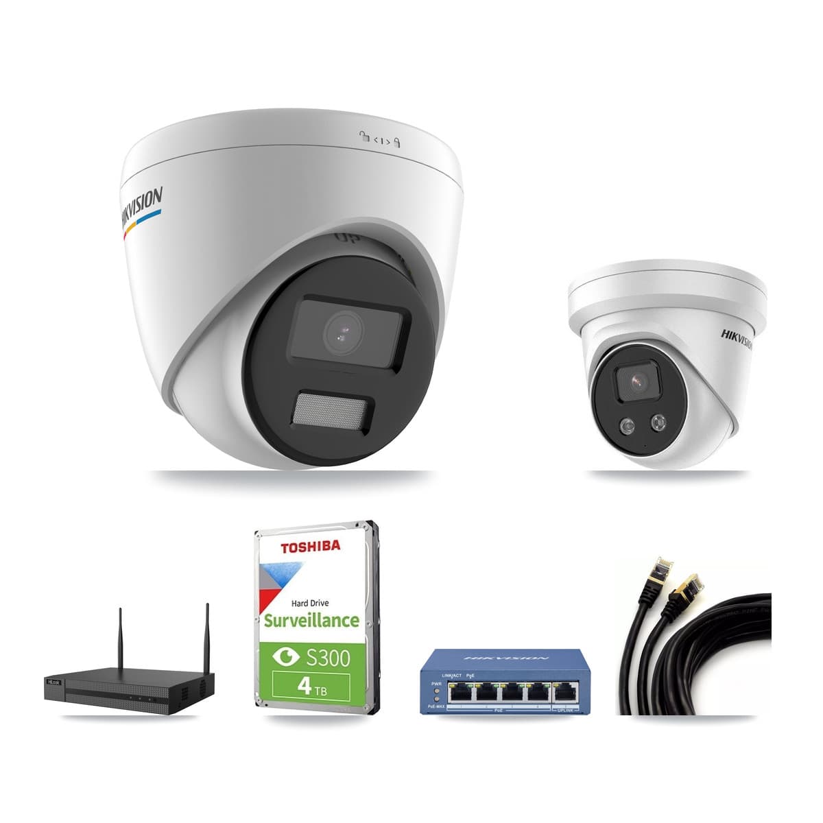 Hikvision & HiLook 4-Channel 2MP – 5MP CCTV Kit — 1 2MP + 1 5MP Turret Cameras + 4TB Recording - Image 1