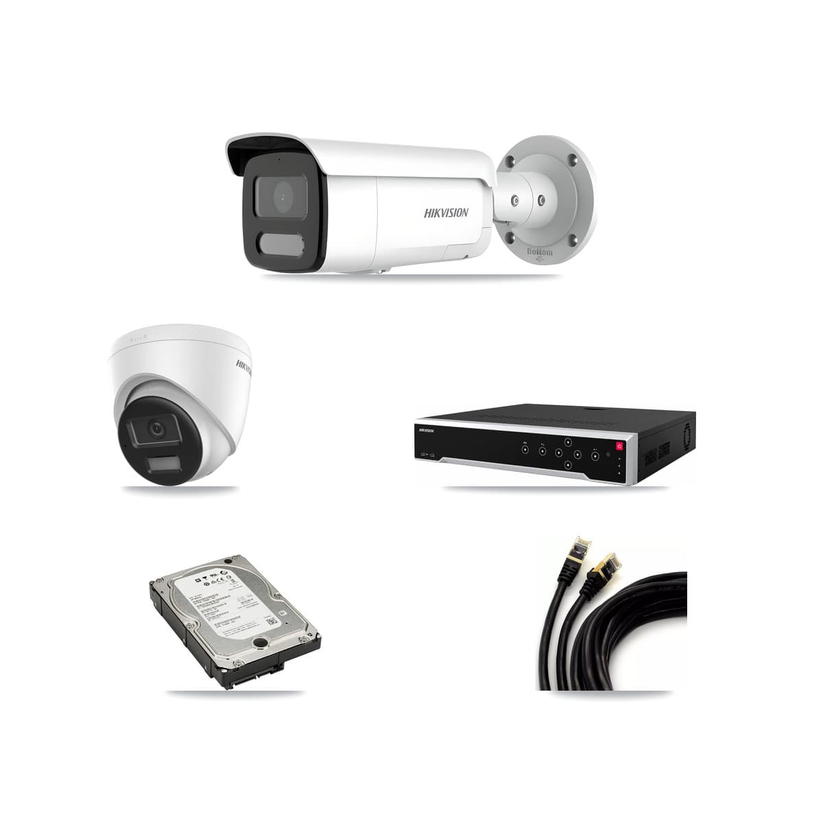 Hikvision 32-Channel 4MP – 4K CCTV Kit — 1 DS-2CD1383G2-LIUF/SL 4K Turret + 2 DS-2CD2T47G2H-LISU/SL 4MP Bullet Cameras + 5TB Recording (DS-7732NI-M4/24P Recorder)