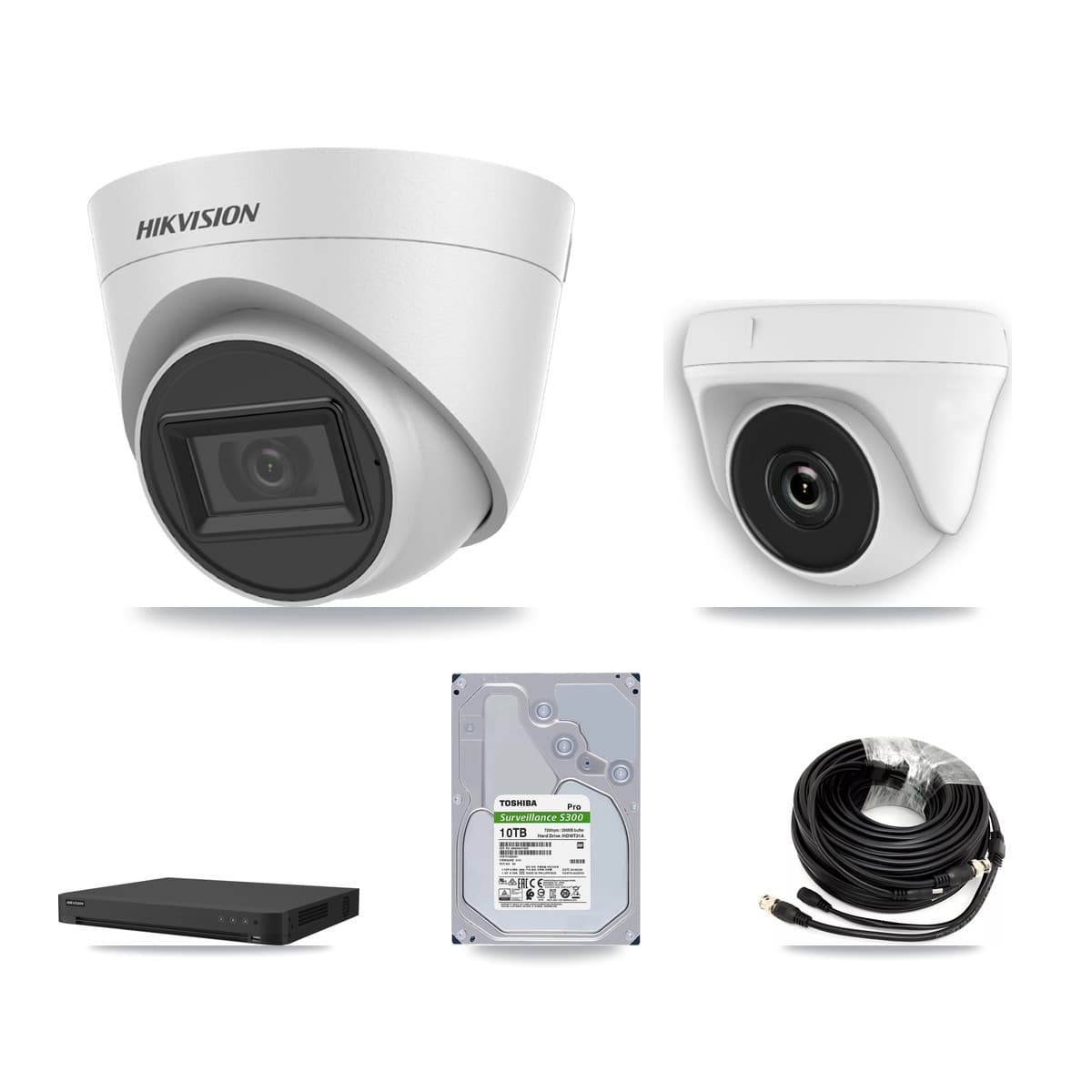 Hikvision 32-Channel 2MP – 5MP CCTV Kit — 7 White 5MP Turret + 1 White 2MP Dome Cameras + 10TB Recording (IDS-7232HQHI Recorder)