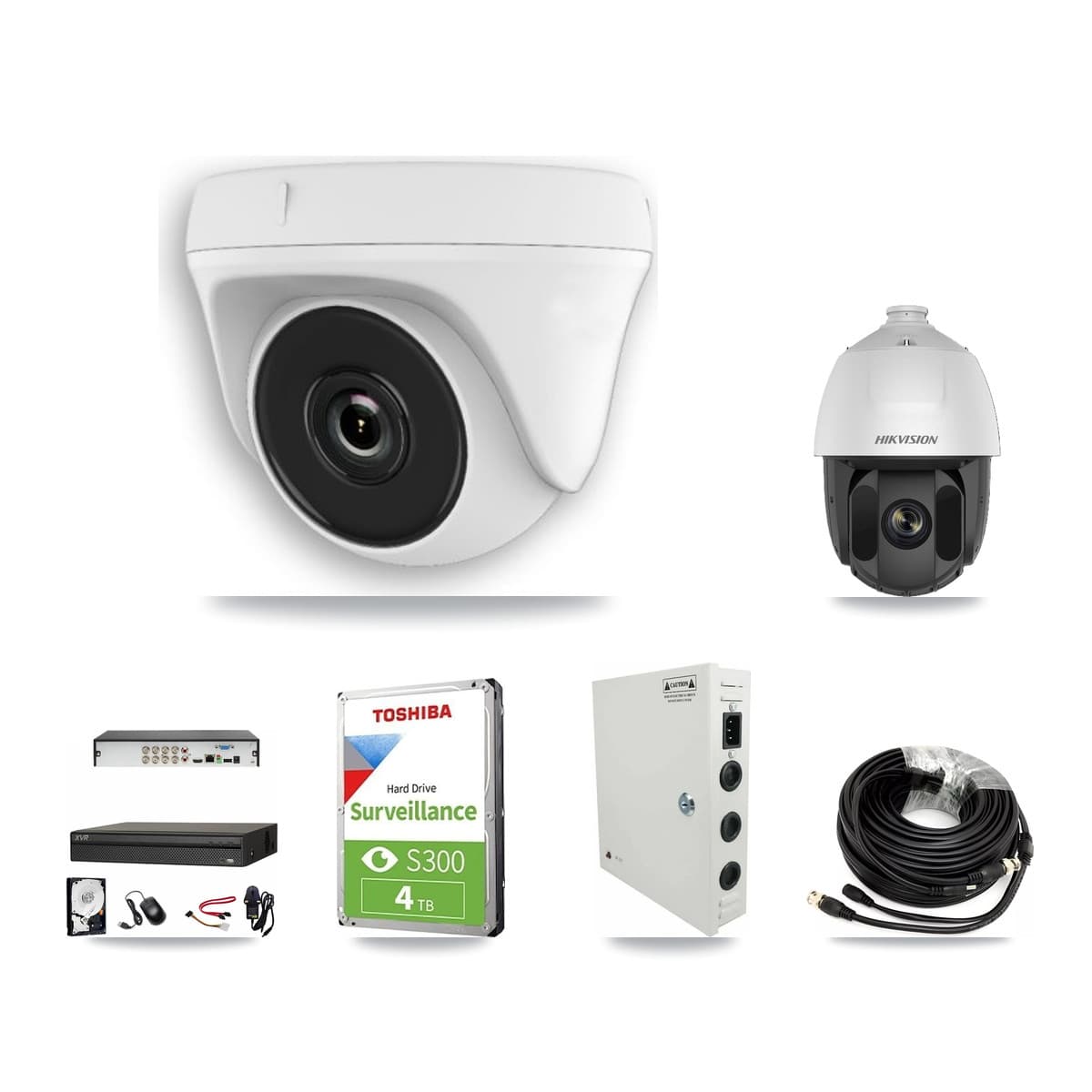 Hikvision & Dahua 8-Channel 2MP CCTV Kit — 1 PTZ + 3 White Dome Cameras + 4TB Recording (XVR-3108AD Recorder) - Image 1