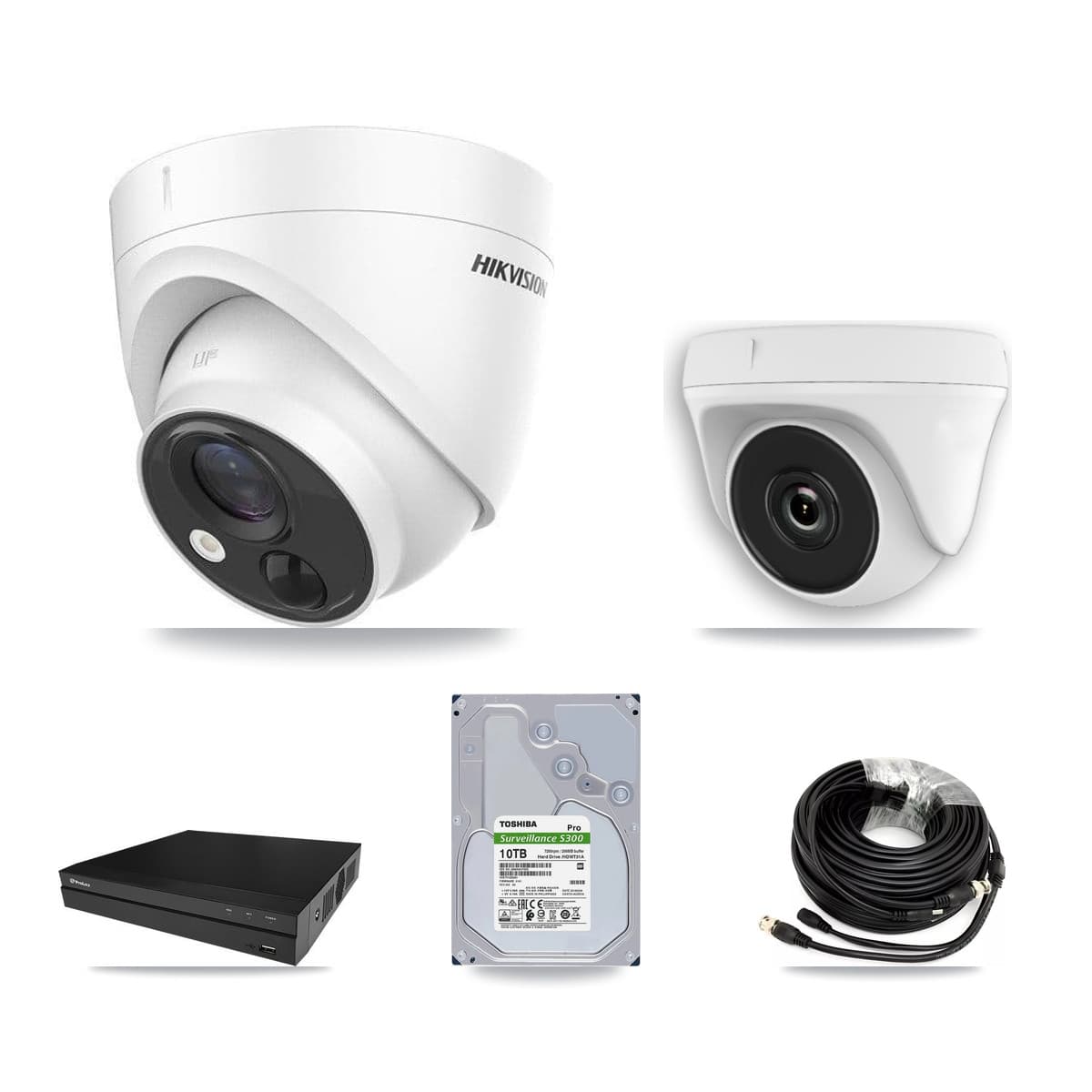 Hikvision & Prolux 8-Channel 2MP – 5MP CCTV Kit — 7 DS-2CE71H0T 5MP Turret + 1 White HDT-2MP-N20W 2MP Dome Cameras + 10TB Recording (PXD-5208AN Recorder) - Image 1