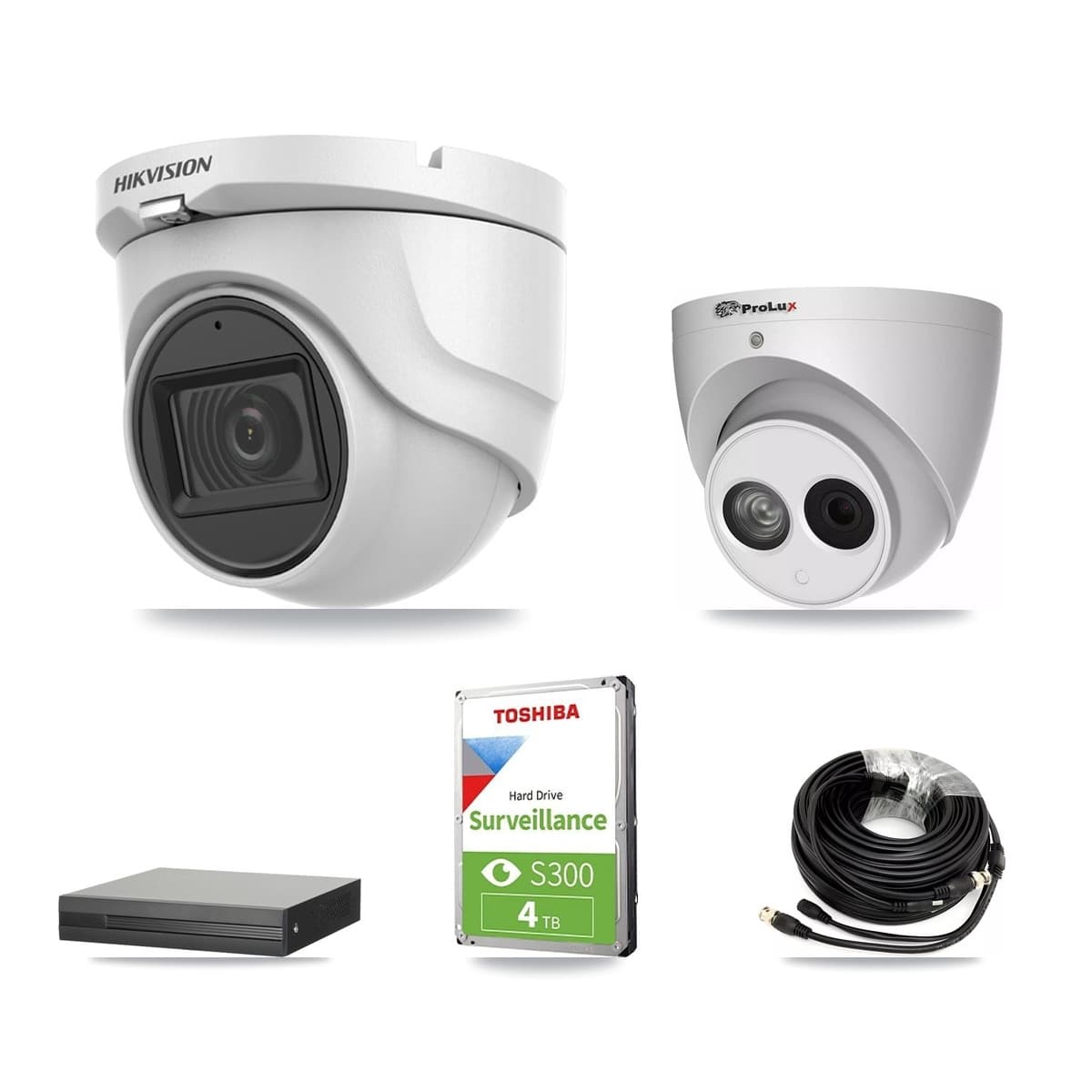 Hikvision & Prolux 8-Channel 4MP – 5MP CCTV Kit — 2 DS-2CE76H0T 5MP + 1 PXC-612C4W-A 4MP Turret Cameras + 4TB Recording (XVR-3108HS Recorder) - Image 1