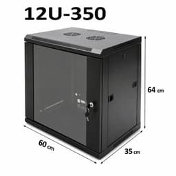 12U-350 Server Rack Data Network Cabinet - Black, Lockable Wall/Floor Mounted