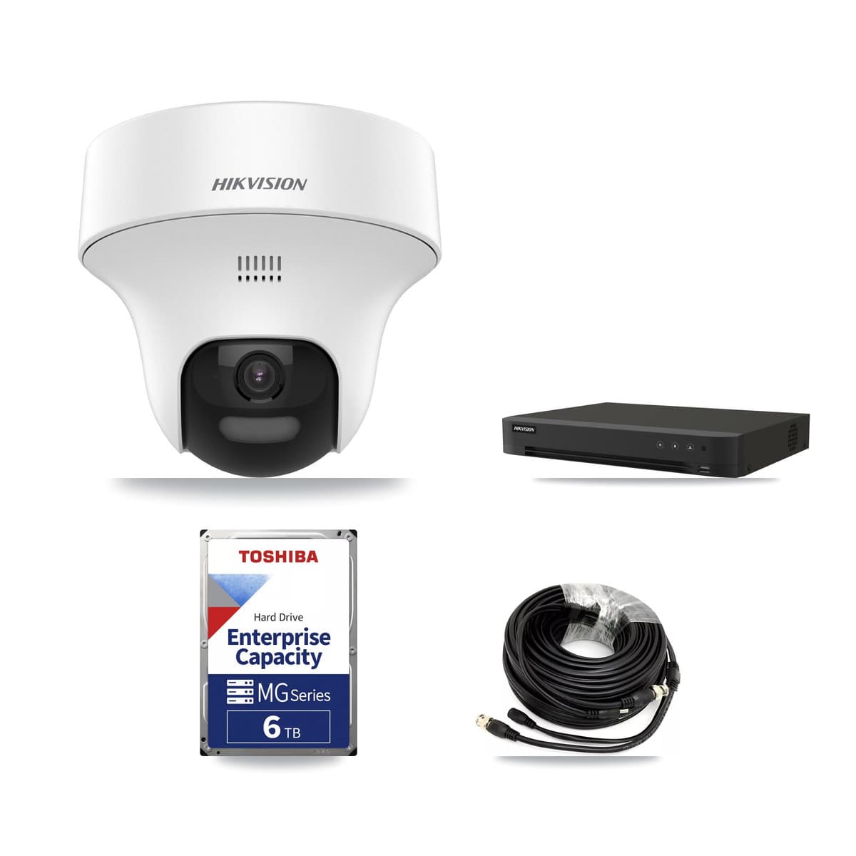 Hikvision 8-Channel 5MP CCTV Kit — 6 DS-2CE70K0T Turret Cameras + 6TB Recording (IDS-7208HUHI Recorder)