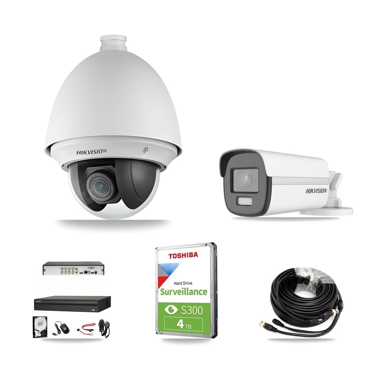 Hikvision & Dahua 8-Channel 2MP – 4K CCTV Kit — 1 DS-2AE4225T 2MP PTZ + 1 DS-2CE12UF3T 4K Bullet Cameras + 4TB Recording (XVR-3108AD Recorder) - Image 1
