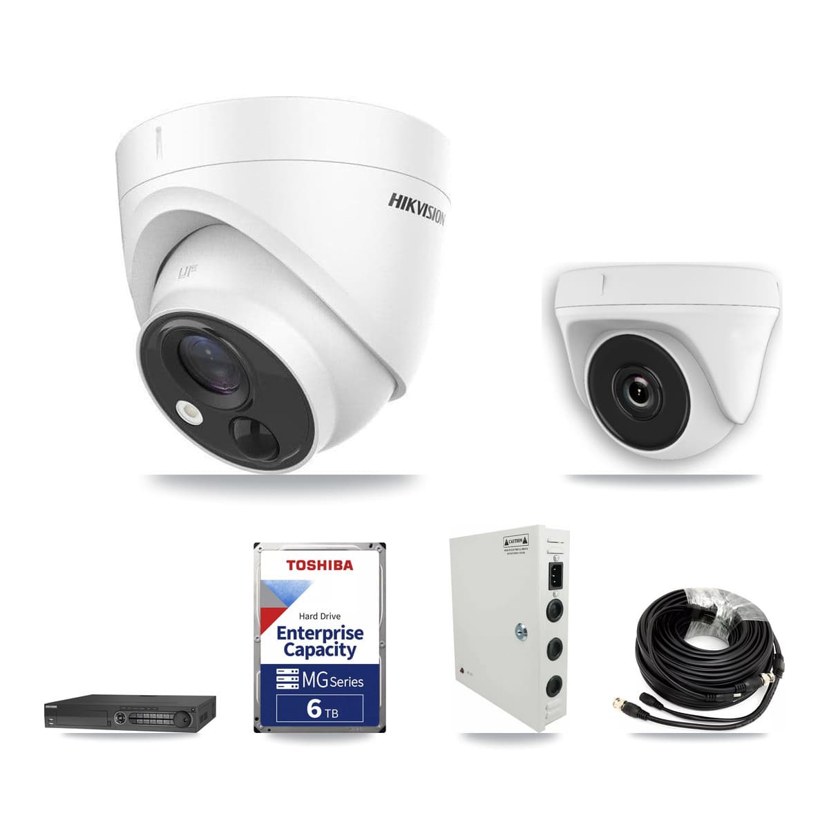 Hikvision 32-Channel 2MP – 5MP CCTV Kit — 6 DS-2CE71H0T 5MP Turret + 6 White HDT-2MP-N20W 2MP Dome Cameras + 2× 6TB Recording