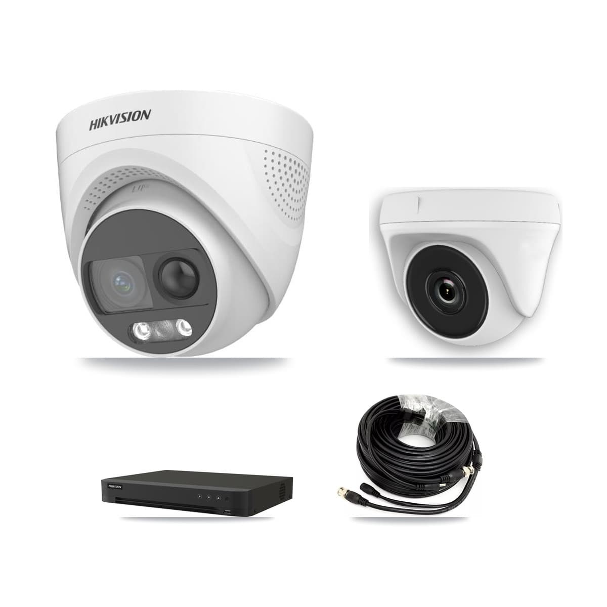 Hikvision 8-Channel 2MP – 5MP CCTV Kit — 4 DS-2CE72KF3T-PIRXO 5MP Turret + 4 White HDT-2MP-N20W-2.8MM 2MP Dome Cameras + 8TB Recording (IDS-7208HUHI-M1/XT Recorder) - Image 1