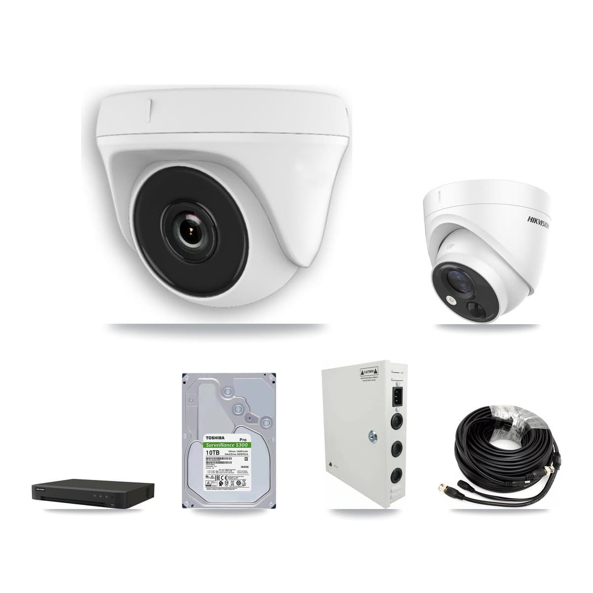 Hikvision 16-Channel 2MP – 5MP CCTV Kit — 1 DS-2CE71H0T 5MP Turret + 13 White HDT-2MP-N20W 2MP Dome Cameras + 10TB Recording (IDS-7216HQHI Recorder)
