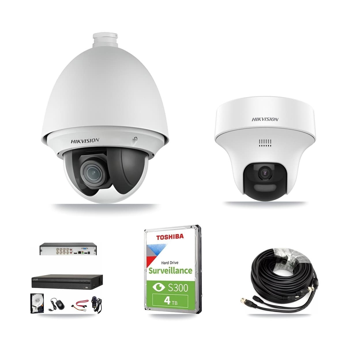 Hikvision & Dahua 8-Channel 2MP – 5MP CCTV Kit — 1 DS-2AE4225T 2MP PTZ + 1 DS-2CE70K0T 5MP Turret Cameras + 4TB Recording - Image 1