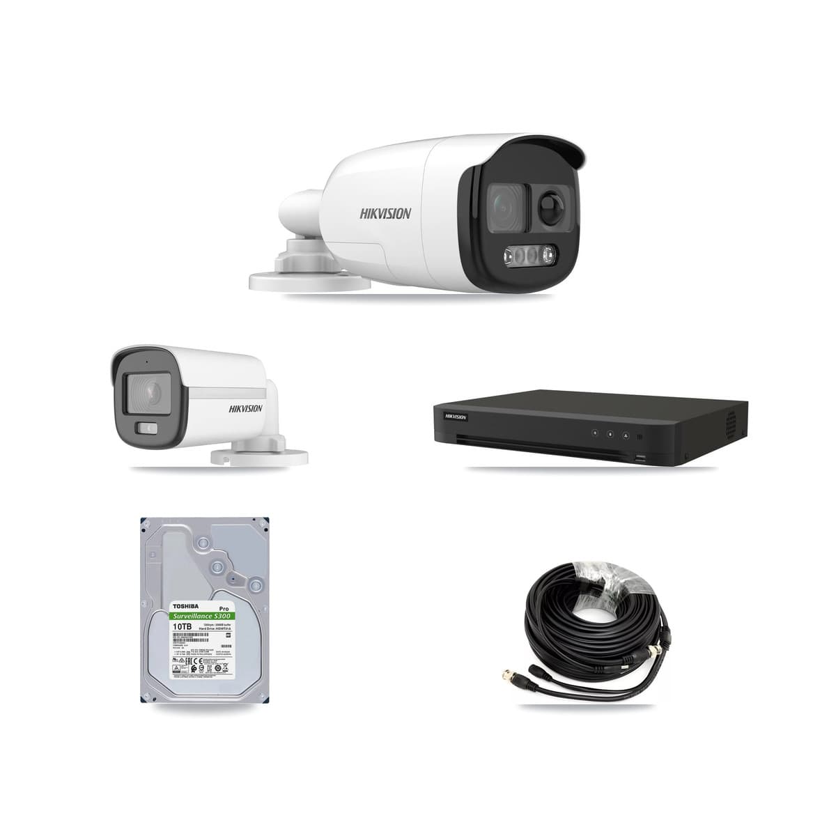 Hikvision 8-Channel 5MP CCTV Kit — 1 DS-2CE12KF0T-LFS + 6 DS-2CE12KF3T-PIRXO Bullet Cameras + 10TB Recording (IDS-7208HUHI-M1/XT Recorder) - Image 1