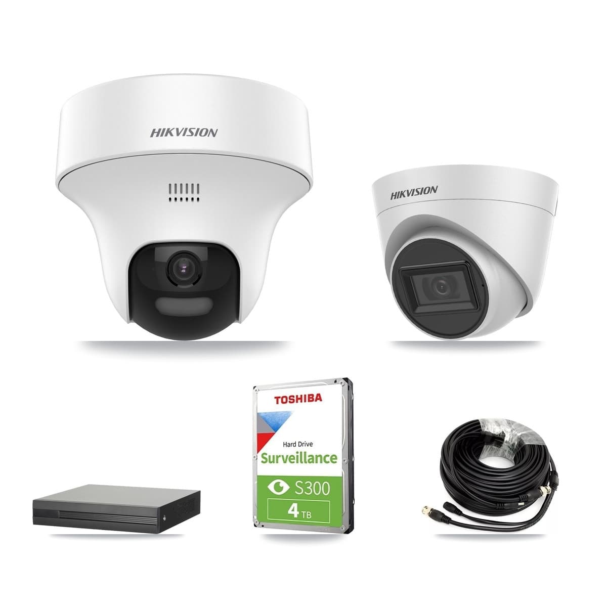Hikvision 4-Channel 5MP CCTV Kit — 2 DS-2CE70K0T + 1 White DS-2CE78H0T Turret Cameras + 4TB Recording (XVR-3104HS Recorder) - Image 1