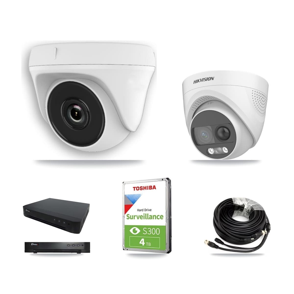 Hikvision & Prolux 16-Channel 2MP – 5MP CCTV Kit — 1 DS-2CE72KF3T 5MP Turret + 4 White HDT-2MP-N20W 2MP Dome Cameras + 4TB Recording - Image 1