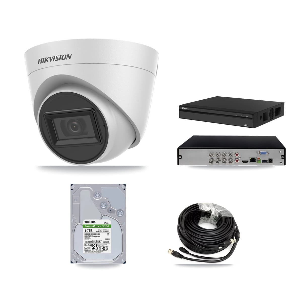 Hikvision & Prolux 8-Channel 5MP CCTV Kit — 8 White Turret Cameras + 10TB Recording (PXD-5108HS Recorder) - Image 1