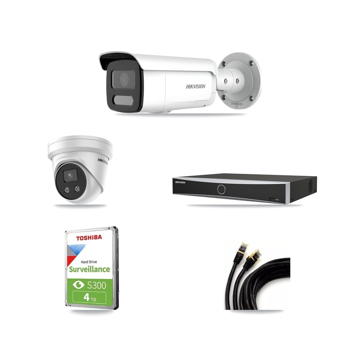 Hikvision 4-Channel 4MP – 5MP CCTV Kit — 2 4MP Bullet + 1 5MP Turret Cameras + 4TB Recording