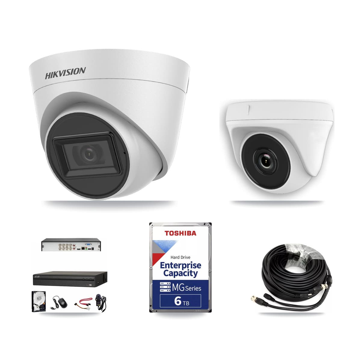 Hikvision & Dahua 8-Channel 2MP – 5MP CCTV Kit — 4 White 5MP Turret + 1 White 2MP Dome Cameras + 6TB Recording - Image 1