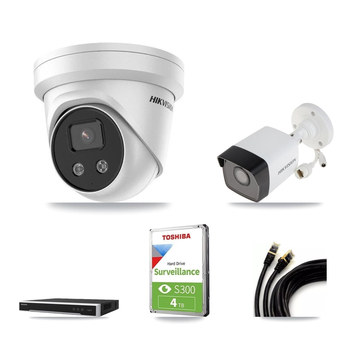 Hikvision 8-Channel 5MP CCTV Kit — 1 DS-2CD1053G0 Bullet + 2 DS-2CD3356G2 Turret Cameras + 4TB Recording