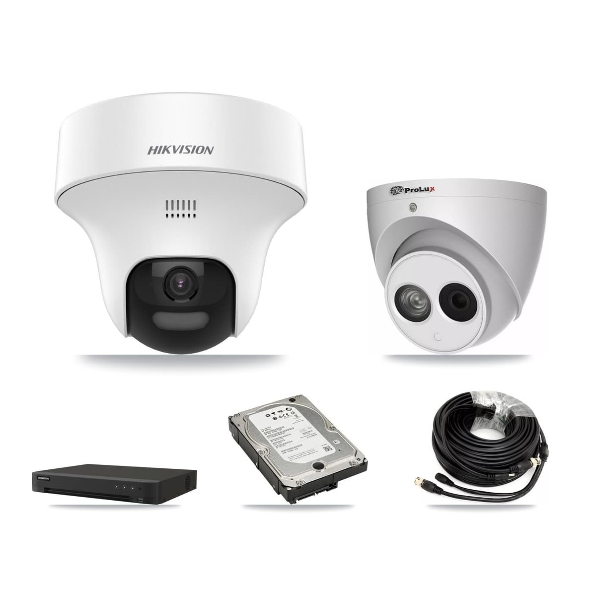 Hikvision & Prolux 16-Channel 4MP – 5MP CCTV Kit — 3 DS-2CE70K0T 5MP + 1 PXC-612C4W-A 4MP Turret Cameras + 5TB Recording (IDS-7216HQHI Recorder) - Image 1