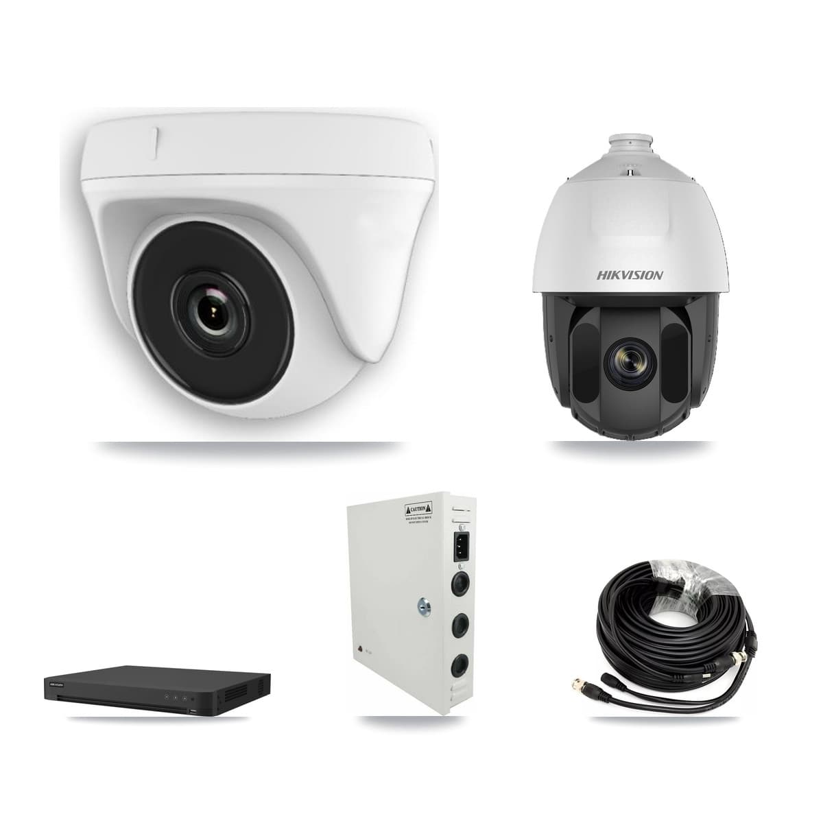 Hikvision 32-Channel 2MP CCTV Kit — 1 DS-2AE5225TI PTZ + 26 White HDT-2MP-N20W Dome Cameras + 2× 8TB Recording - Image 1