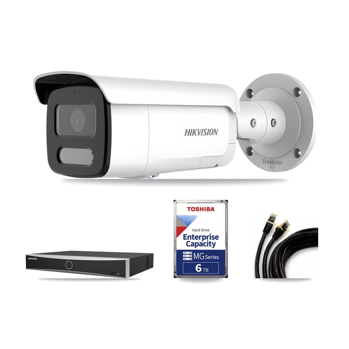 Hikvision 4-Channel 4MP – 4K CCTV Kit — 3 4MP + 1 4K Bullet Cameras + 6TB Recording