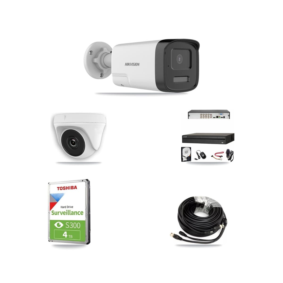 Hikvision & Dahua 8-Channel 2MP – 5MP CCTV Kit — 1 DS-2CE17K0T 5MP Bullet + 1 White HDT-2MP-N20W 2MP Dome Cameras + 4TB Recording - Image 1