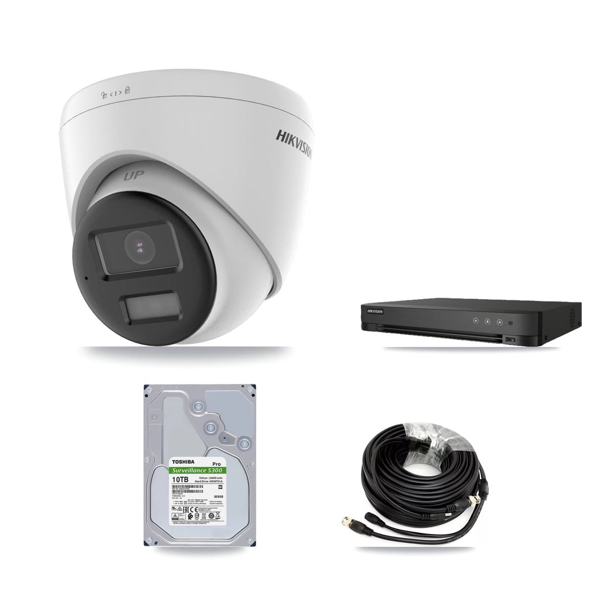 Hikvision 8-Channel 5MP CCTV Kit — 8 DS-2CE78K0T-LPTS Turret Cameras + 10TB Recording (IDS-7208HQHI-M1/XT Recorder)