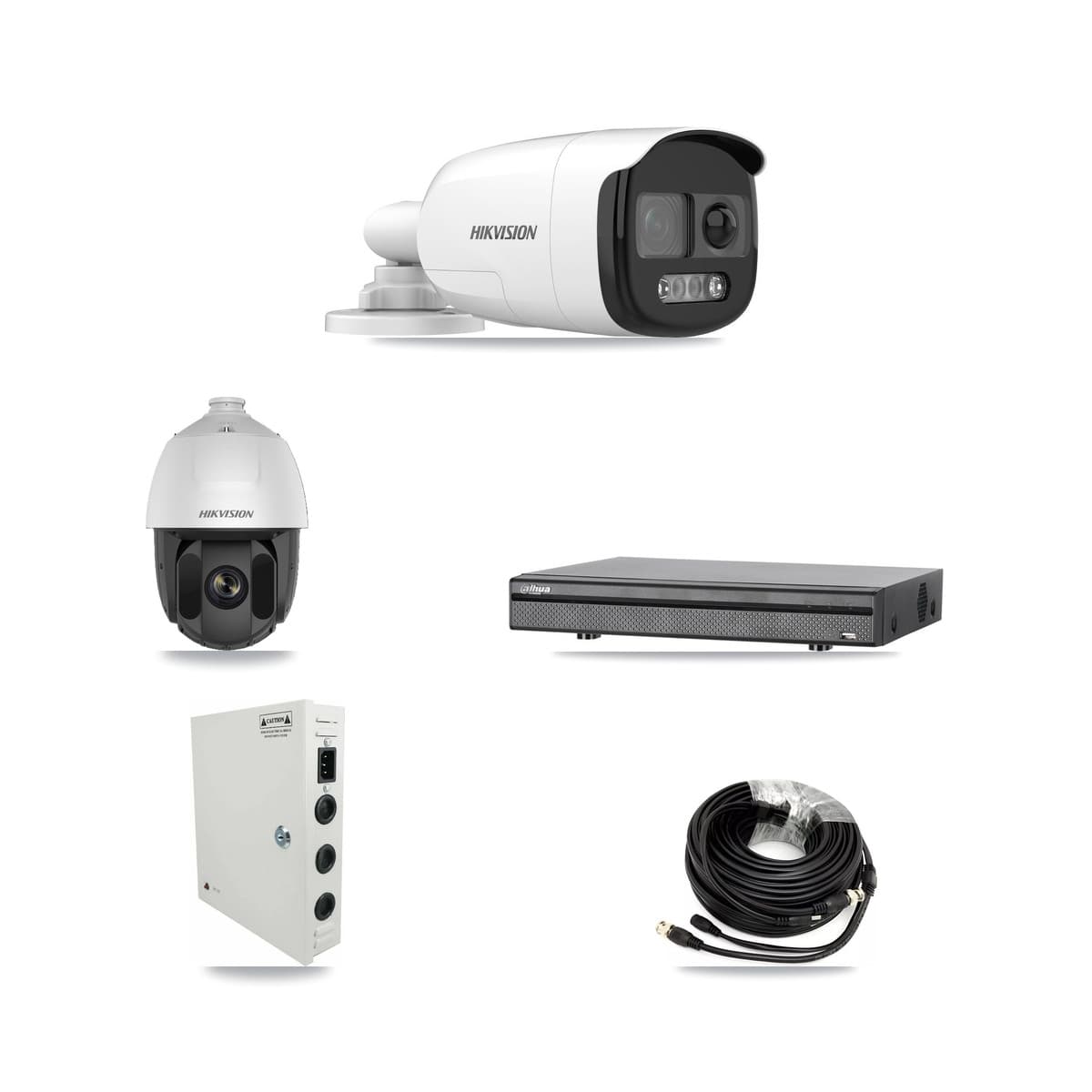 Hikvision & Dahua 8-Channel 2MP – 5MP CCTV Kit — 1 2MP PTZ + 5 5MP Bullet Cameras + 8TB Recording (DH-XVR5108H Recorder) - Image 1