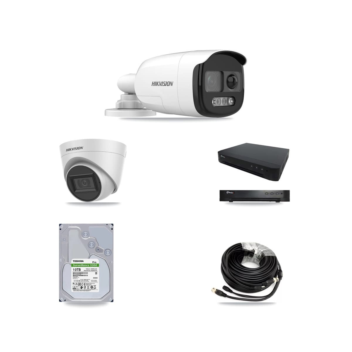 Hikvision & Prolux 16-Channel 5MP CCTV Kit — 5 Bullet + 2 White Turret Cameras + 10TB Recording
