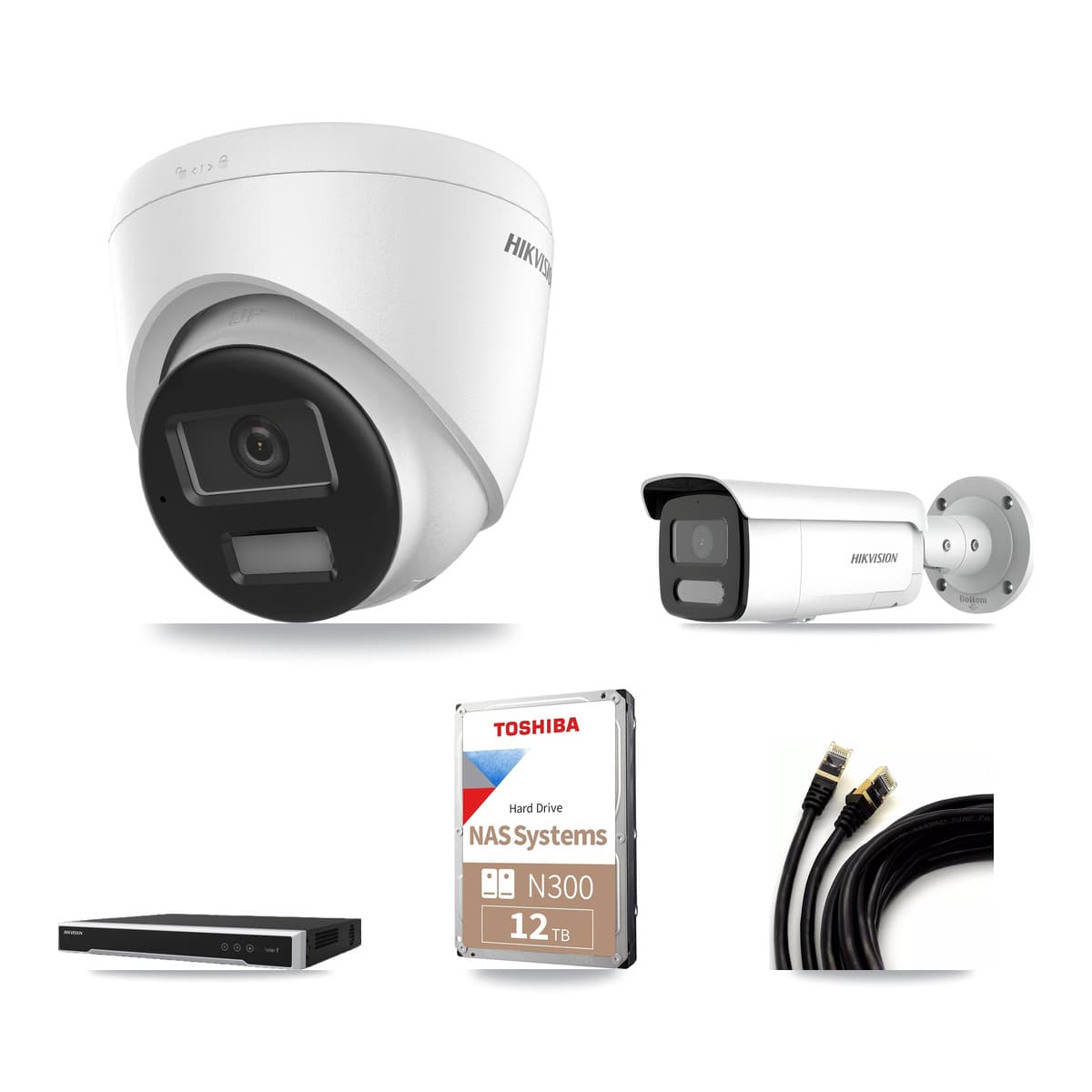 Hikvision 16-Channel 4MP – 4K CCTV Kit — 6 DS-2CD1383G2-LIU 4K Turret + 6 DS-2CD2T47G2H-LISU/SL 4MP Bullet Cameras + 2× 12TB Recording (DS-7616NI-M2/16P Recorder)