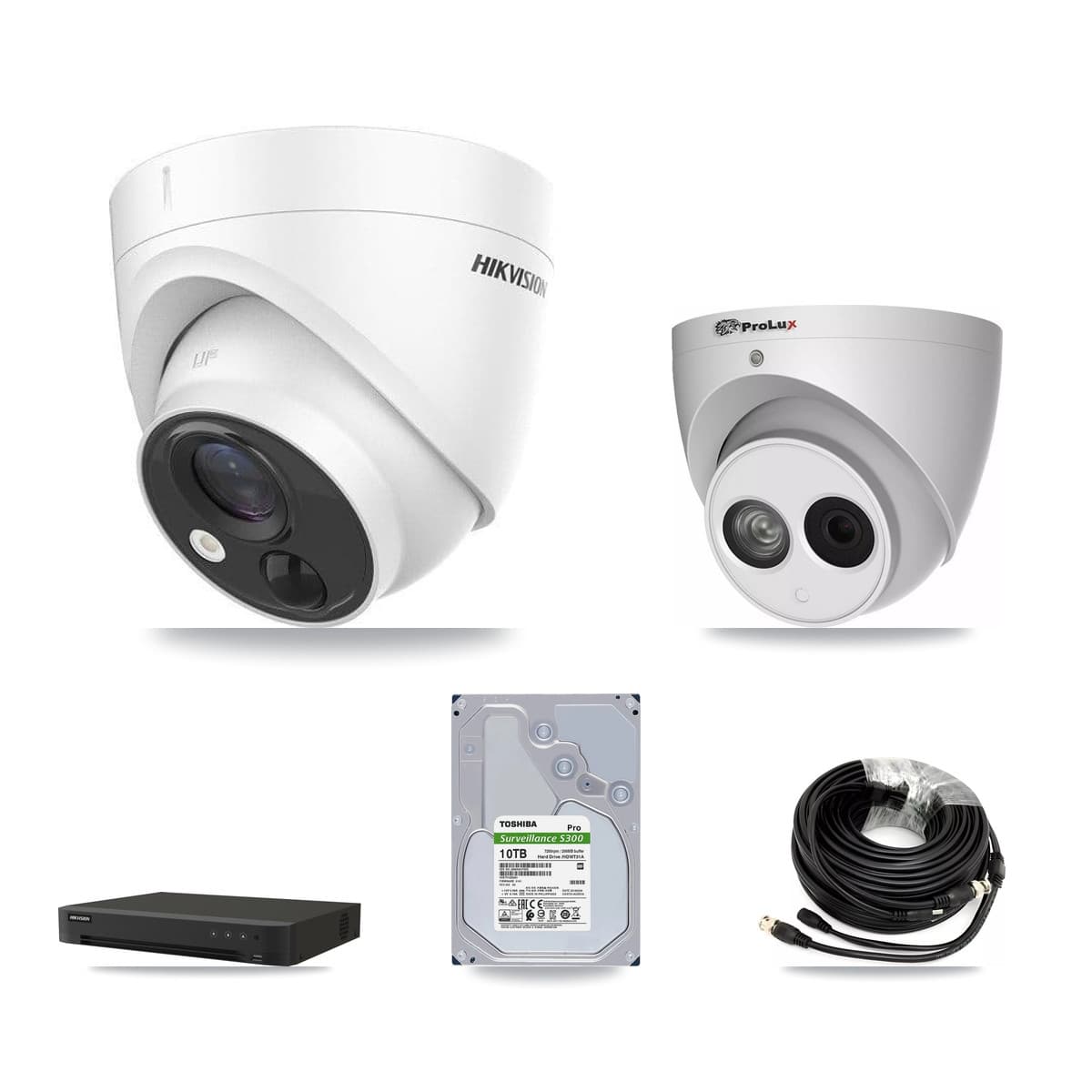 Hikvision & Prolux 16-Channel 4MP – 5MP CCTV Kit — 6 DS-2CE71H0T 5MP + 1 PXC-612C4W-A 4MP Turret Cameras + 10TB Recording (IDS-7216HQHI Recorder) - Image 1