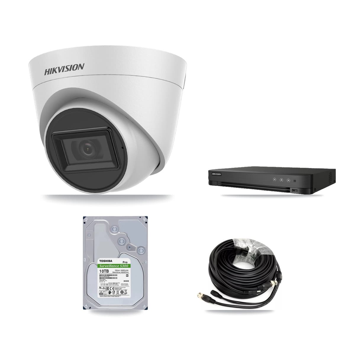 Hikvision 8-Channel 5MP CCTV Kit — 4 White Turret Cameras + 10TB Recording (IDS-7208HUHI Recorder) - Image 1