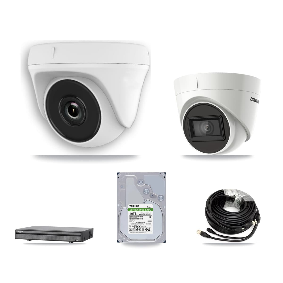 Hikvision & Dahua 8-Channel 2MP – 4K CCTV Kit — 2 DS-2CE78U1T 4K Turret + 6 White HDT-2MP-N20W 2MP Dome Cameras + 10TB Recording (DH-XVR5108H Recorder) - Image 1