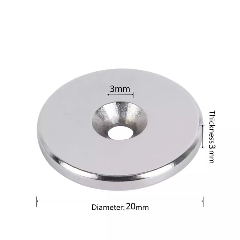 N52 Countersunk Magnets 20mm x 3mm - Strong Industrial & DIY Use