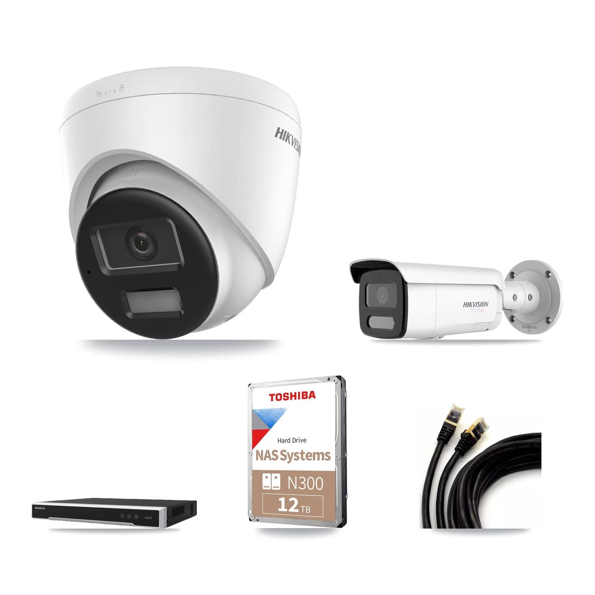 Hikvision 16-Channel 4K CCTV Kit — 6 Turret + 6 Bullet Cameras + 2× 12TB Recording