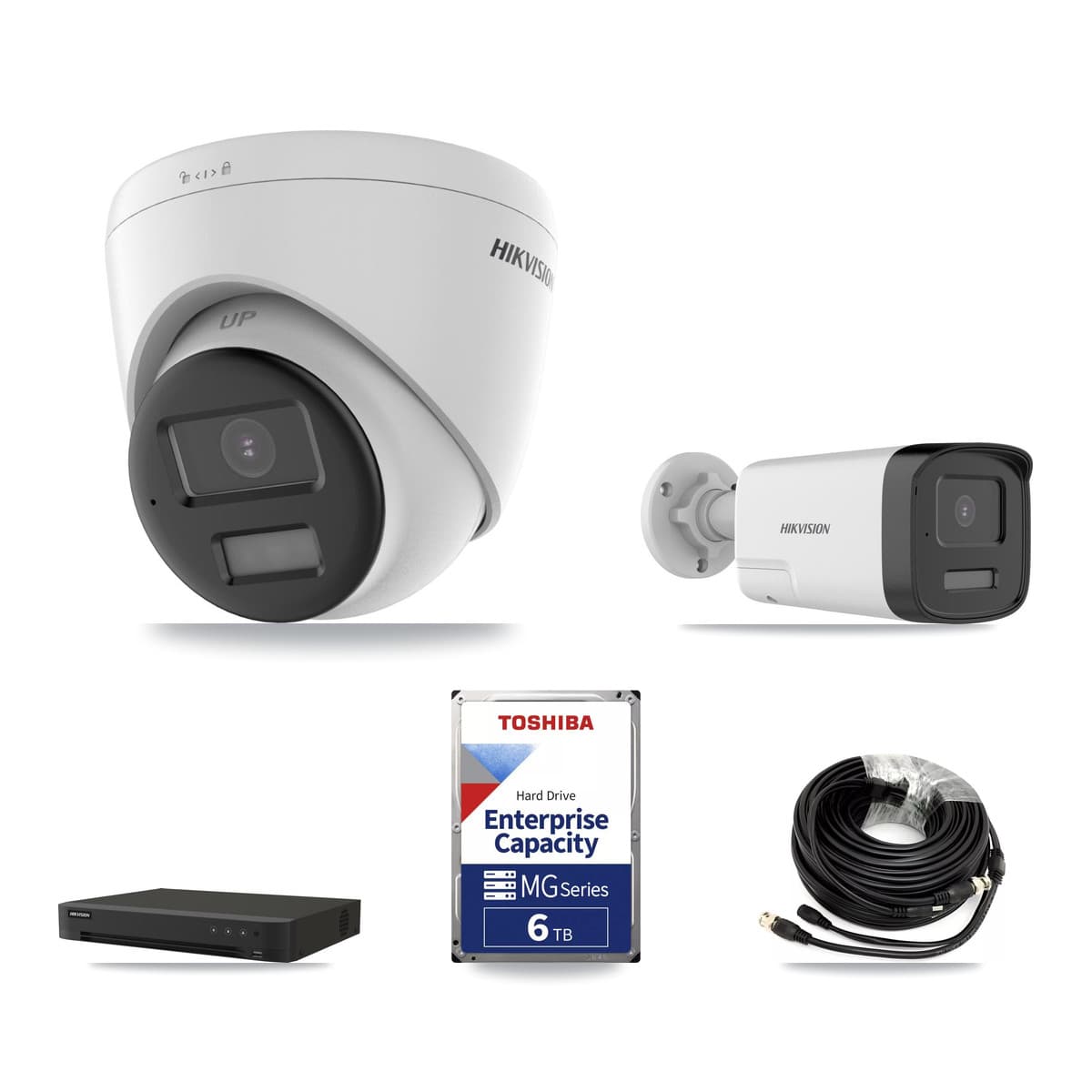 Hikvision 8-Channel 5MP – 4K CCTV Kit — 1 DS-2CE17K0T-LXTS 5MP Bullet + 2 DS-2CE78U0T-LPTS 4K Turret Cameras + 6TB Recording (IDS-7208HUHI-M1/XT Recorder) - Image 1