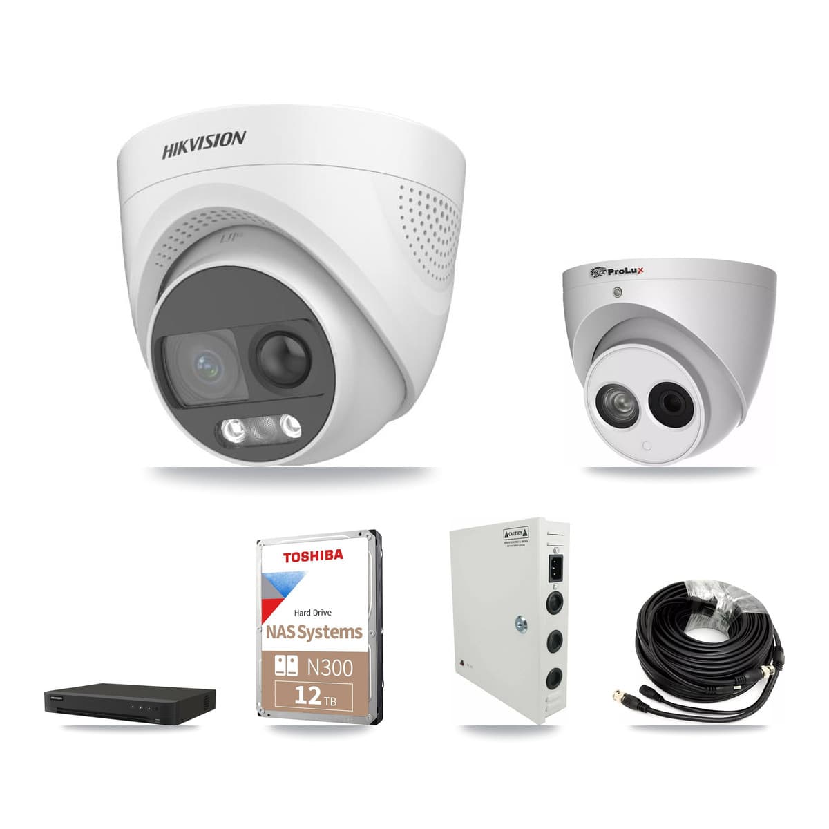 Hikvision & Prolux 16-Channel 4MP – 5MP CCTV Kit — 11 DS-2CE72KF3T 5MP + 1 PXC-612C4W-A 4MP Turret Cameras + 12TB Recording