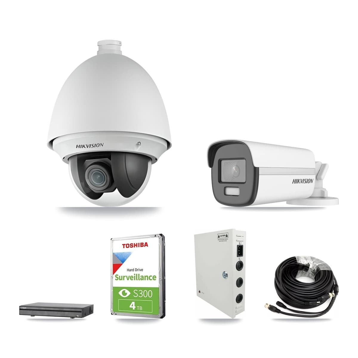 Hikvision & Dahua 8-Channel 2MP – 4K CCTV Kit — 2 2MP PTZ + 1 4K Bullet Cameras + 4TB Recording (DH-XVR5108H Recorder) - Image 1